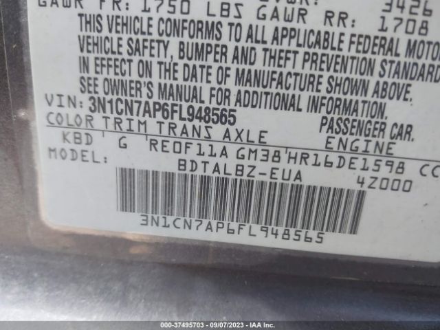 3N1CN7AP6FL948565 Nissan VERSA SV