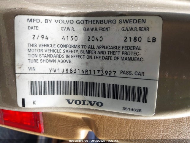1994 VOLVO 940 VIN: YV1JS8314R1173927