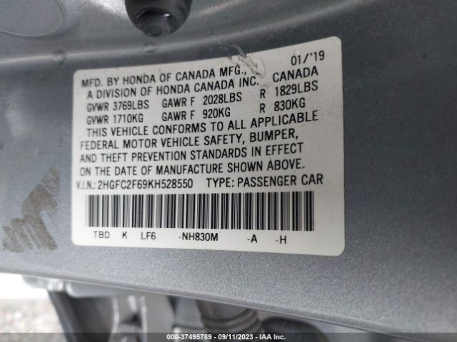 2HGFC2F69KH528550 Honda Civic Sedan Lx