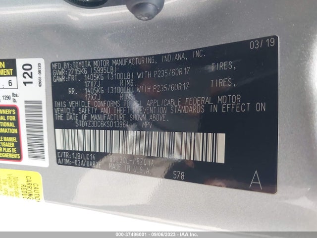 Toyota Sienna Xle Auto Access 2019 5TDYZ3DC6KS013964 Image 15
