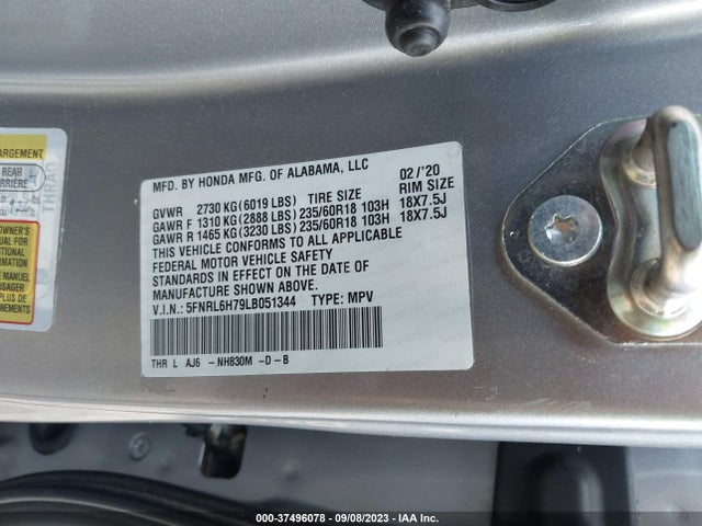 Honda Odyssey Ex-l 2020 5FNRL6H79LB051344 Image 9