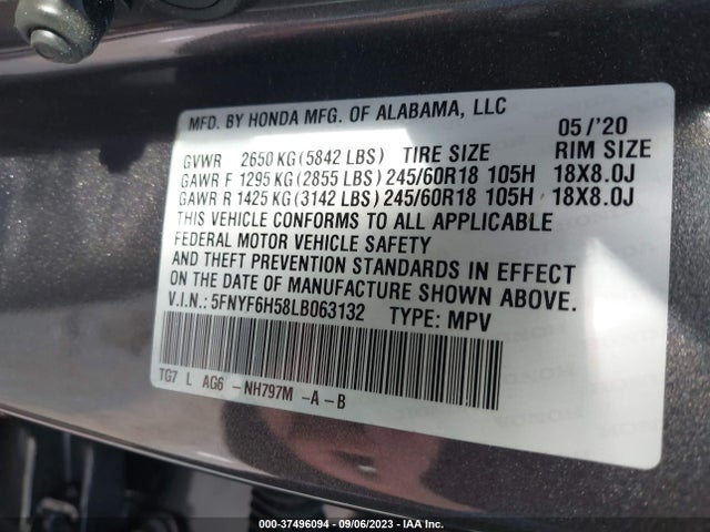 Honda Pilot Ex-l 2020 5FNYF6H58LB063132 Image 9
