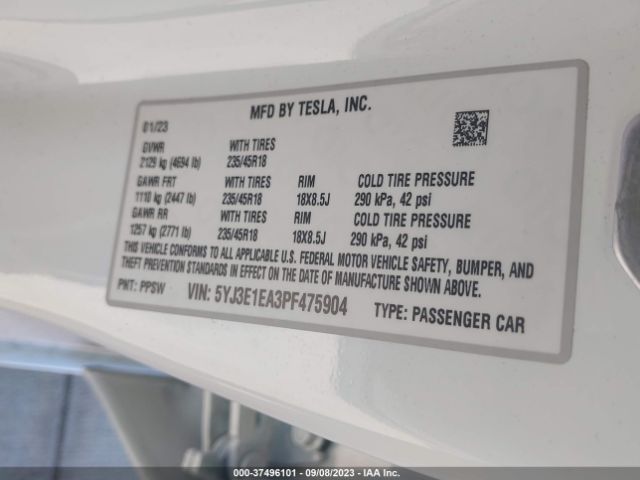 5YJ3E1EA3PF475904 Tesla MODEL 3