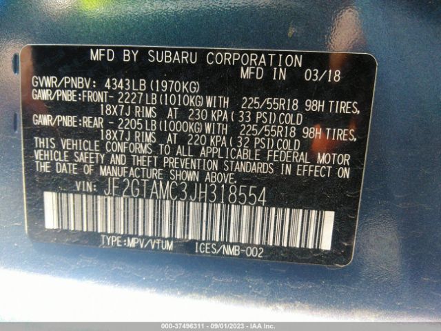 JF2GTAMC3JH318554 Subaru Crosstrek Limited