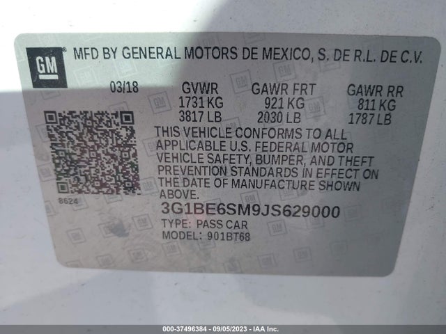 Chevrolet CRUZE LT 2018 3G1BE6SM9JS629000 Image 9