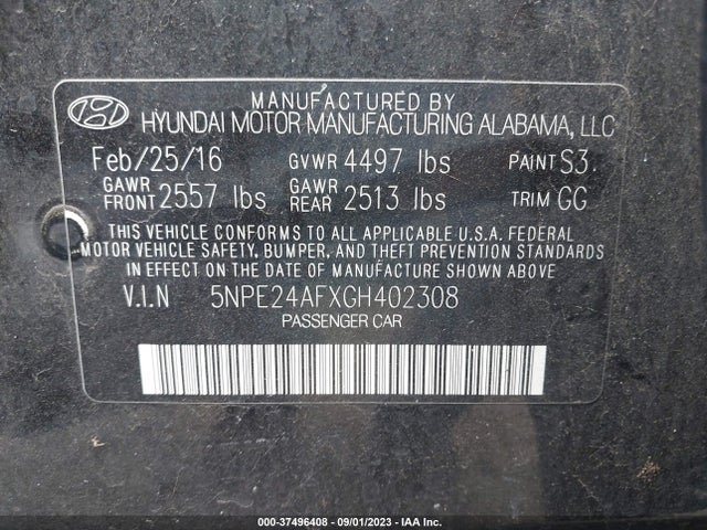 Hyundai Sonata 2.4l 2016 5NPE24AFXGH402308 Image 10