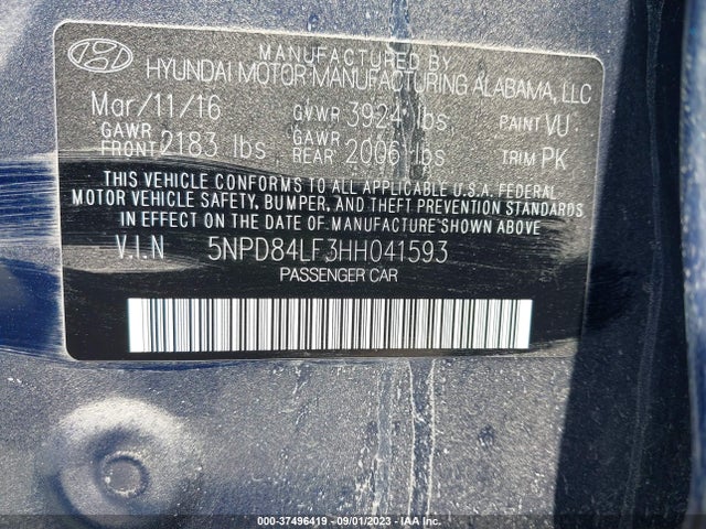 Hyundai ELANTRA SE 2017 5NPD84LF3HH041593 Image 9