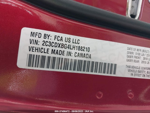 2020 DODGE CHARGER SXT VIN: 2C3CDXBG4LH188210