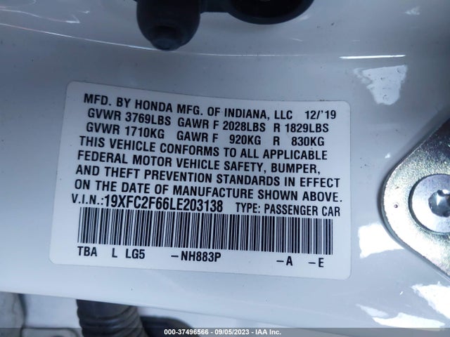 2020 HONDA CIVIC SEDAN LX VIN: 19XFC2F66LE203138