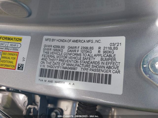 1HGCV1F11MA049987 Honda Accord Sedan Lx