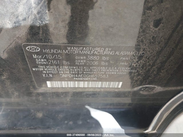 2016 HYUNDAI ELANTRA SE VIN: 5NPDH4AE0GH657583