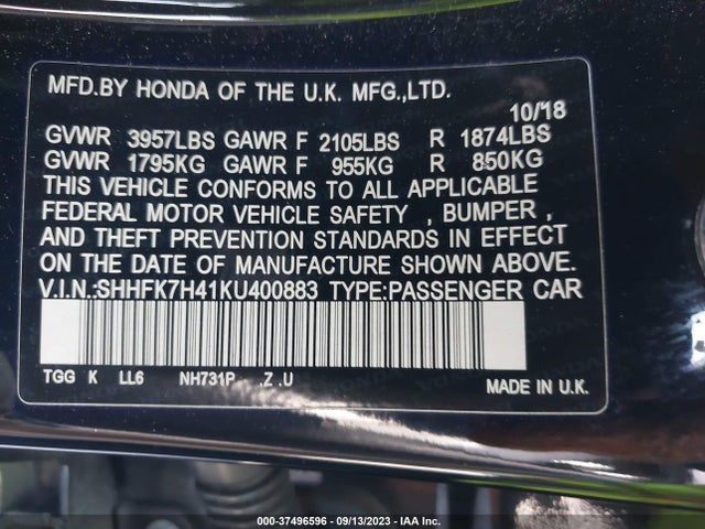 Honda l15ba 2019 SHHFK7H41KU400883 Image 22