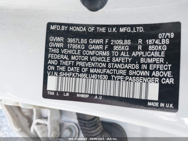 Honda Civic Hatchback Ex 2020 SHHFK7H66LU401630 Image 15