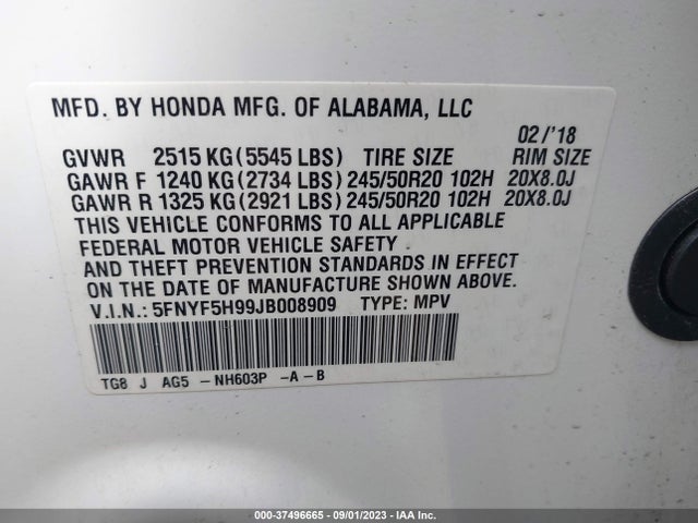 Honda j35y6 2018 5FNYF5H99JB008909 Image 23