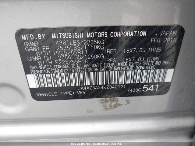 JA4AZ3A34KZ042121 Mitsubishi Outlander Es/se/sel/le