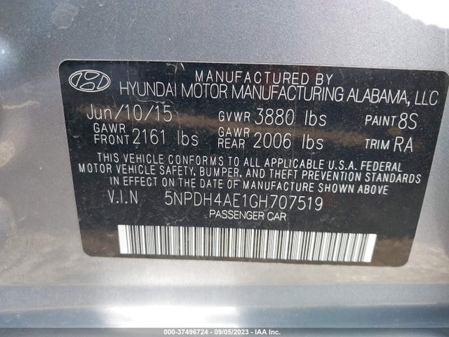 Hyundai ELANTRA SE 2016 5NPDH4AE1GH707519 Image 9