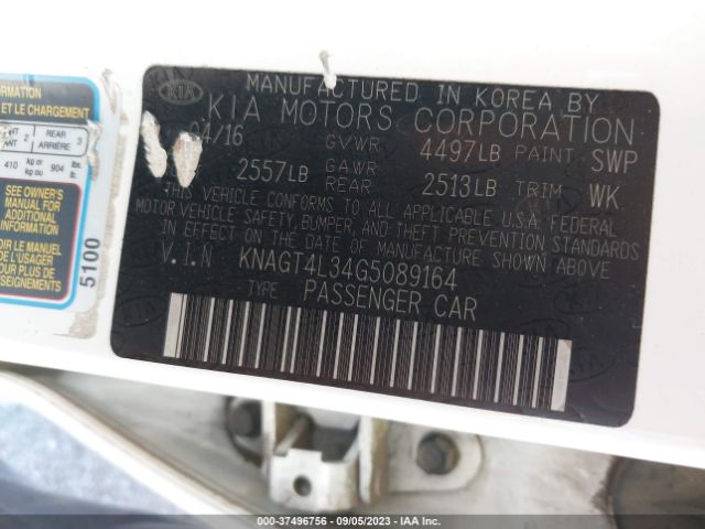 KNAGT4L34G5089164 KIA Optima Lx