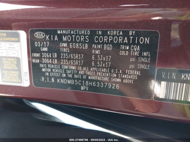 KNDMB5C18H6337926 KIA SEDONA LX
