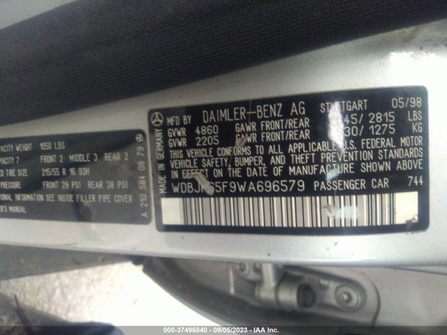 1998 MERCEDES-BENZ E-CLASS VIN: WDBJH65F9WA696579
