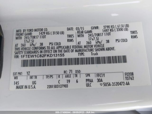 1FTEW1C82FKD13155 Ford F-150 Xlt/xl