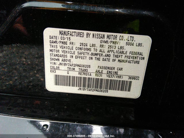 2015 INFINITI Q50 PREMIUM VIN: JN1BV7AR2FM406205