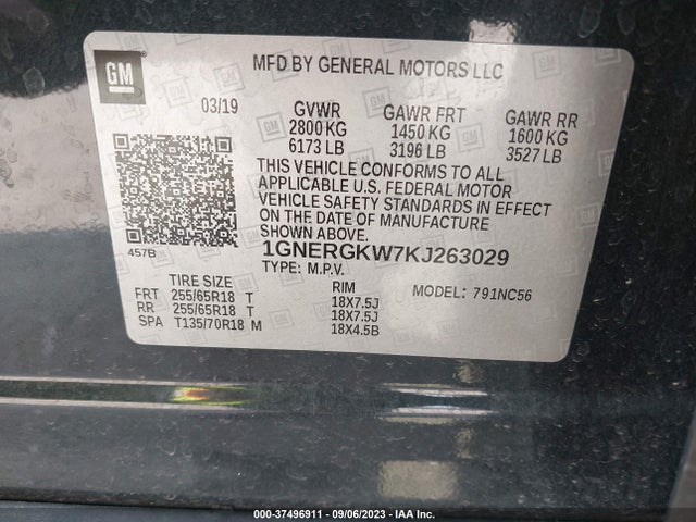 Chevrolet Traverse Lt Cloth 2019 1GNERGKW7KJ263029 Image 9