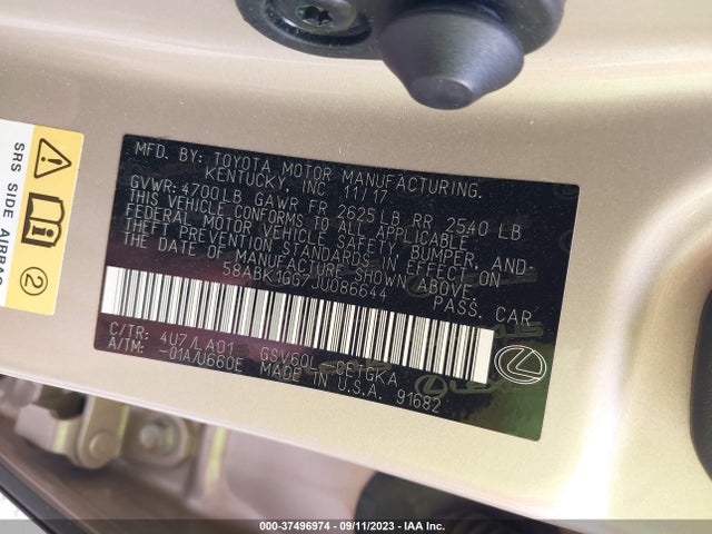 2018 Lexus ES, VIN: 58ABK1GG7JU086644