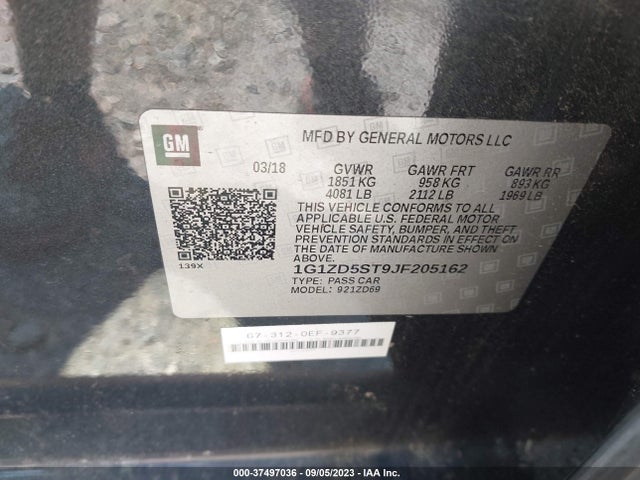 Chevrolet MALIBU LT 2018 1G1ZD5ST9JF205162 Image 9