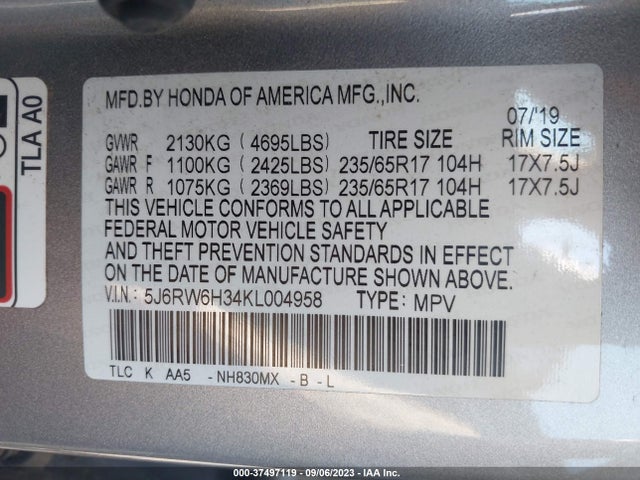 Honda CR-V LX 2019 5J6RW6H34KL004958 Image 9