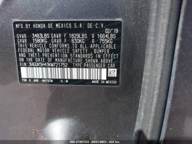 3HGGK5H43KM721752 Honda FIT LX