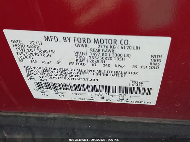 Ford Explorer Limited 2017 1FM5K7F8XHGC27281 Image 15