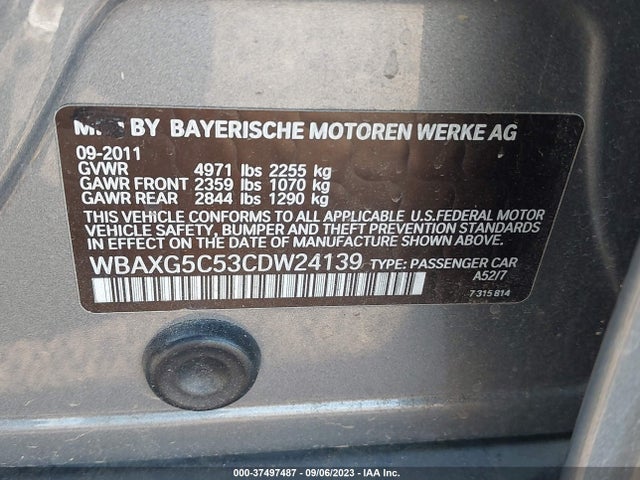 2012 BMW 5 SERIES 528I VIN: WBAXG5C53CDW24139