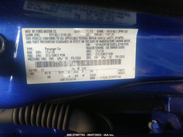 2014 FORD FOCUS SE VIN: 1FADP3F22EL218105