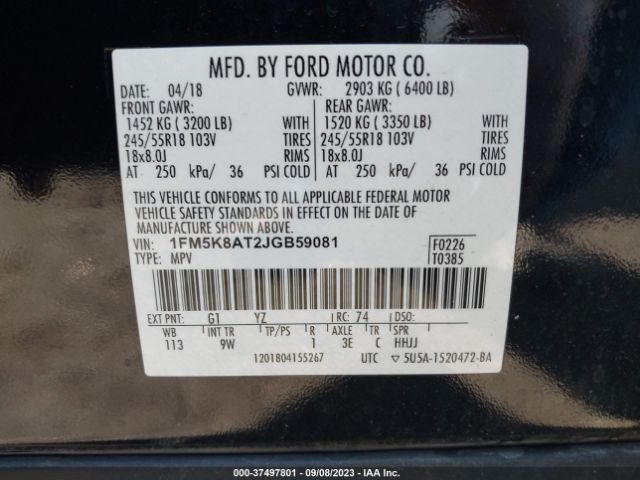 1FM5K8AT2JGB59081 Ford POLICE INTERCEPTOR