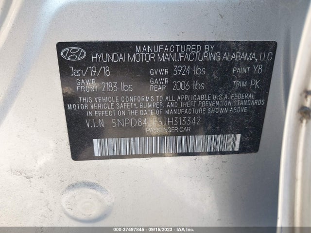 2018 HYUNDAI ELANTRA SEL VIN: 5NPD84LF5JH313342