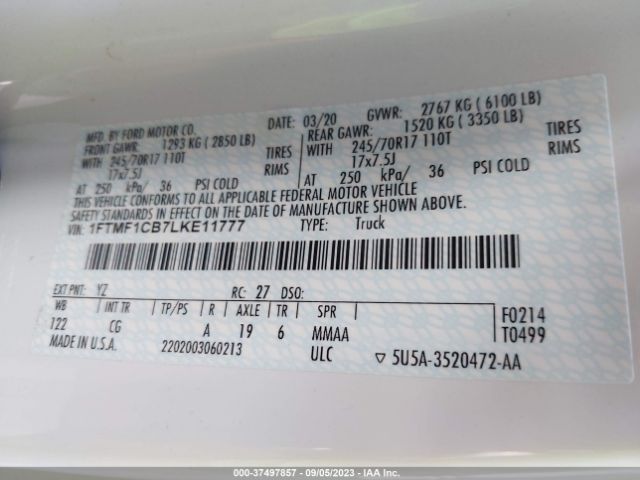 1FTMF1CB7LKE11777 Ford F-150 Xl/xlt