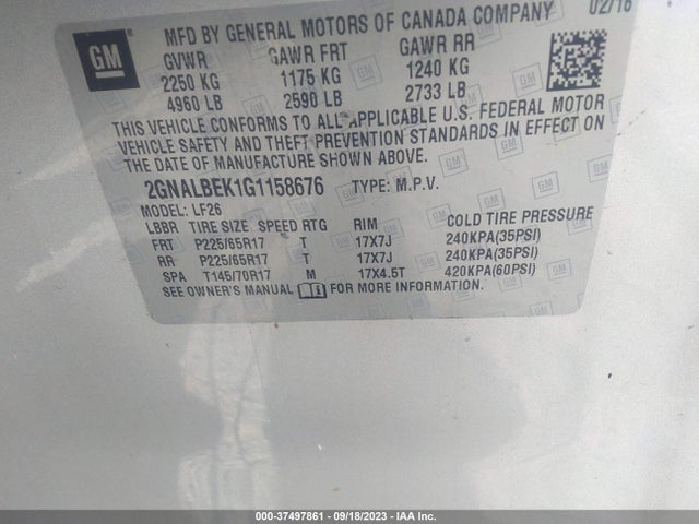 Chevrolet EQUINOX LS 2016 2GNALBEK1G1158676 Image 9