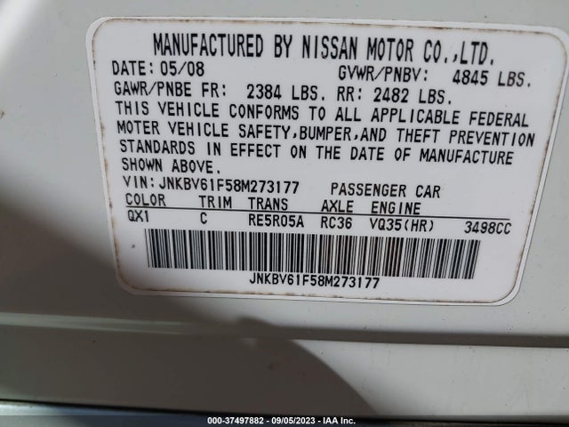 2008 INFINITI G35 SEDAN X VIN: JNKBV61F58M273177