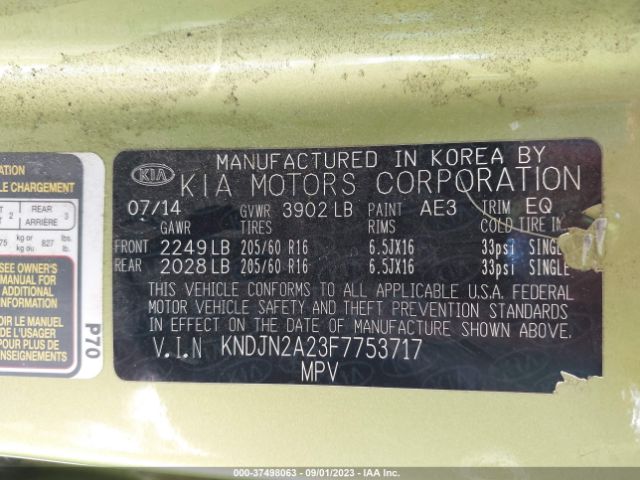 KIA Soul Base 2015 KNDJN2A23F7753717 Image 9