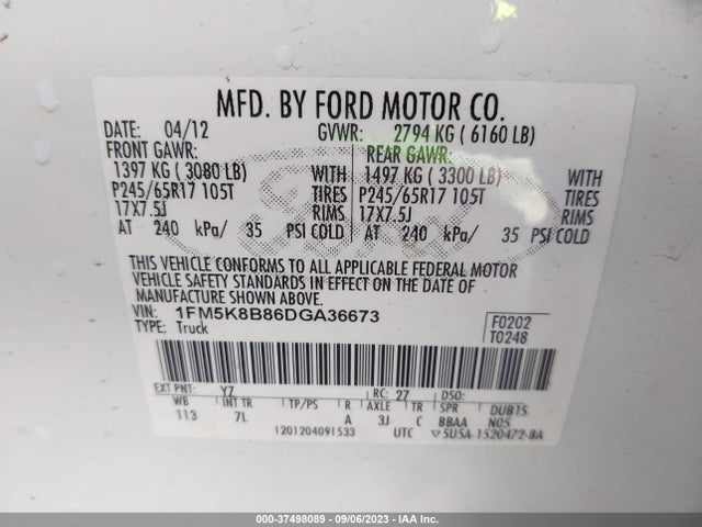 2013 FORD EXPLORER BASE VIN: 1FM5K8B86DGA36673