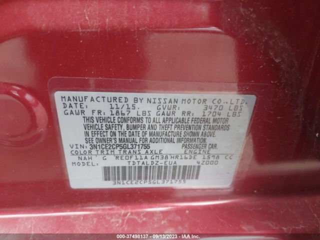 3N1CE2CP5GL371755 Nissan Versa Note S/s Plus/sv/sr/sl
