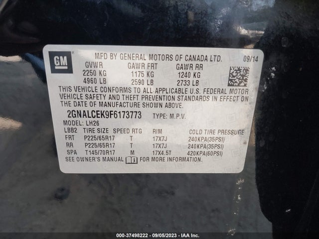 Chevrolet EQUINOX LT 2015 2GNALCEK9F6173773 Image 9