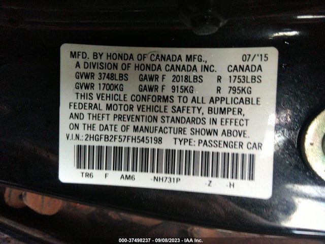 Honda Civic Sedan Lx 2015 2HGFB2F57FH545198 Image 15