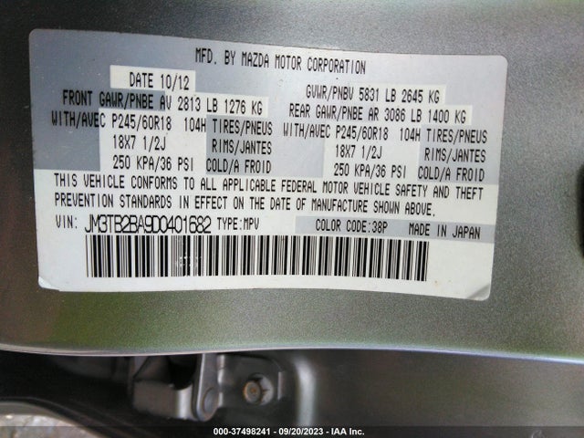 2013 MAZDA CX-9 SPORT VIN: JM3TB2BA9D0401682