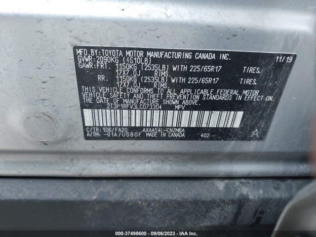 Toyota Rav4 Xle 2020 2T3P1RFV3LC073304 Image 9