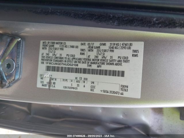 1FMCU9GD7HUD02108 Ford ESCAPE SE