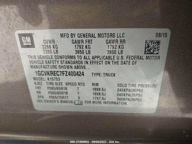 Chevrolet Silverado 1500 Lt 2015 1GCVKREC7FZ400424 Image 9