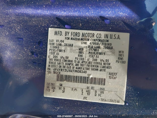 2004 MAZDA B-SERIES 2WD TRUCK DS VIN: 4F4YR12UX4TM08340