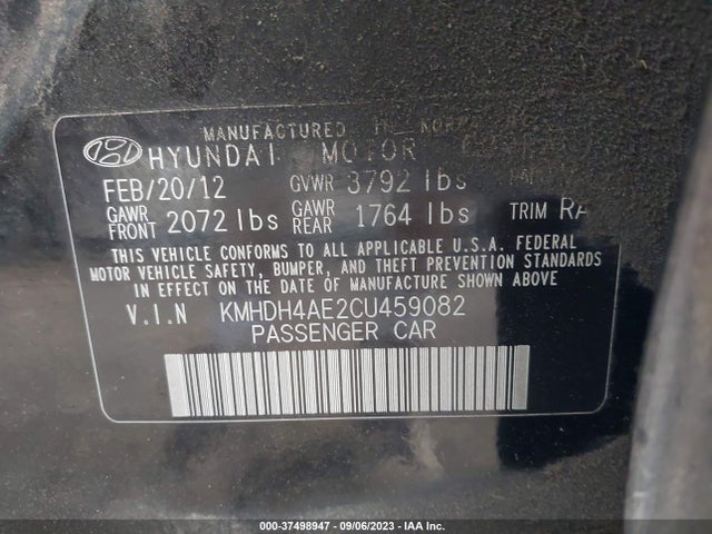 Продаж на аукціоні авто 2012 Hyundai Elantra Gls, vin: KMHDH4AE2CU459082, номер лоту: 37498947