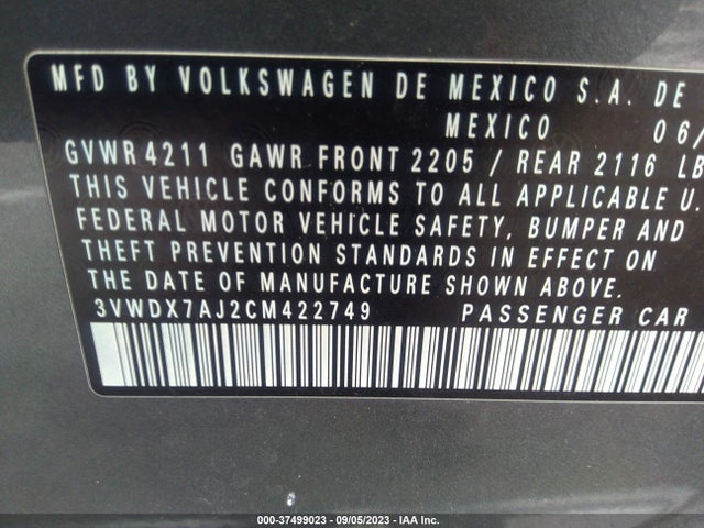 2012 VOLKSWAGEN JETTA SEDAN SE W VIN: 3VWDX7AJ2CM422749